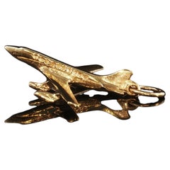 Vintage 14K Yellow Gold 3D Airplane Charm Pendant 2.8g