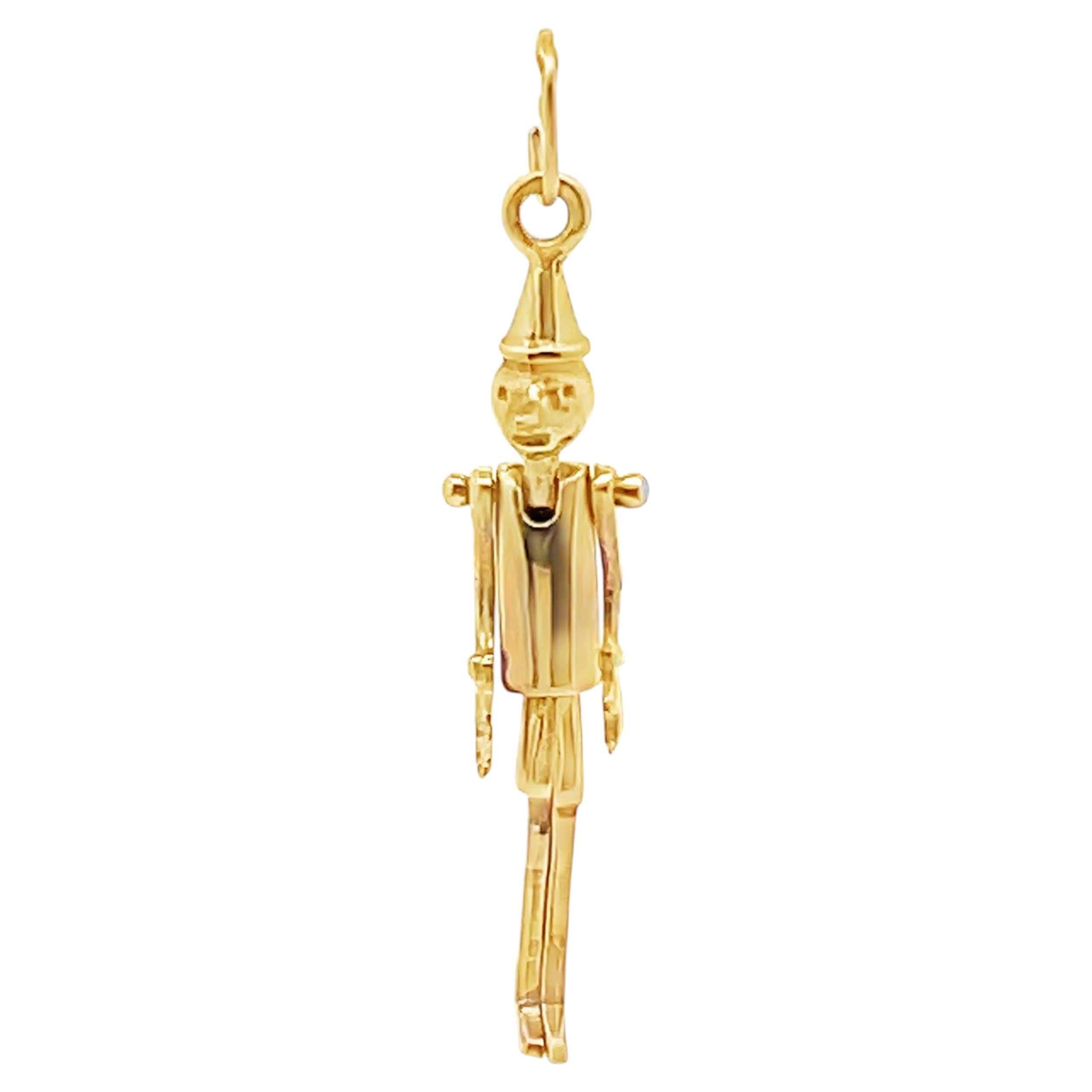 Vintage 14K Yellow Gold 3D Pinocchio Puppet Charm
