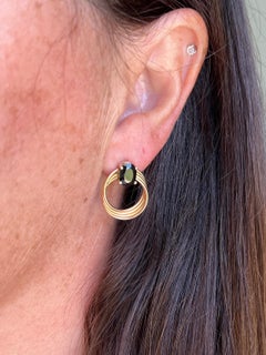 Vintage 14k Yellow Gold 3tcw Dark Blue Oval Sapphire Hoops