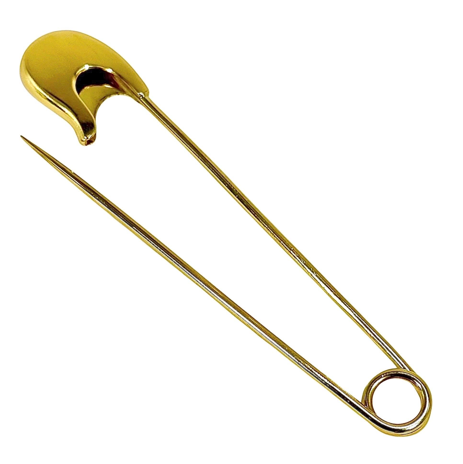 Vintage 14K Yellow Gold 4 3/8 Inches Long Safety Pin Brooch