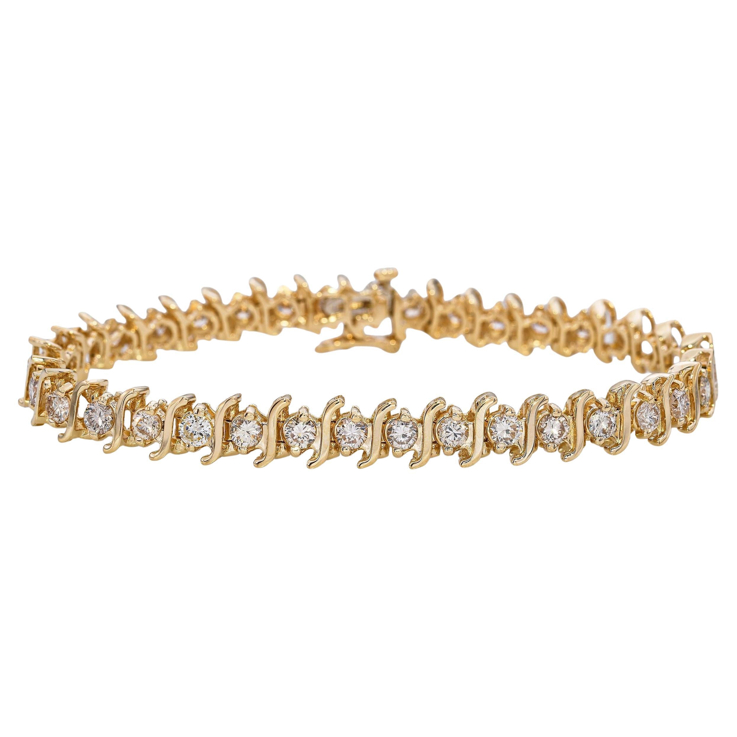 Vintage 14k Yellow Gold 4.55tcw Diamond Tennis Bracelet