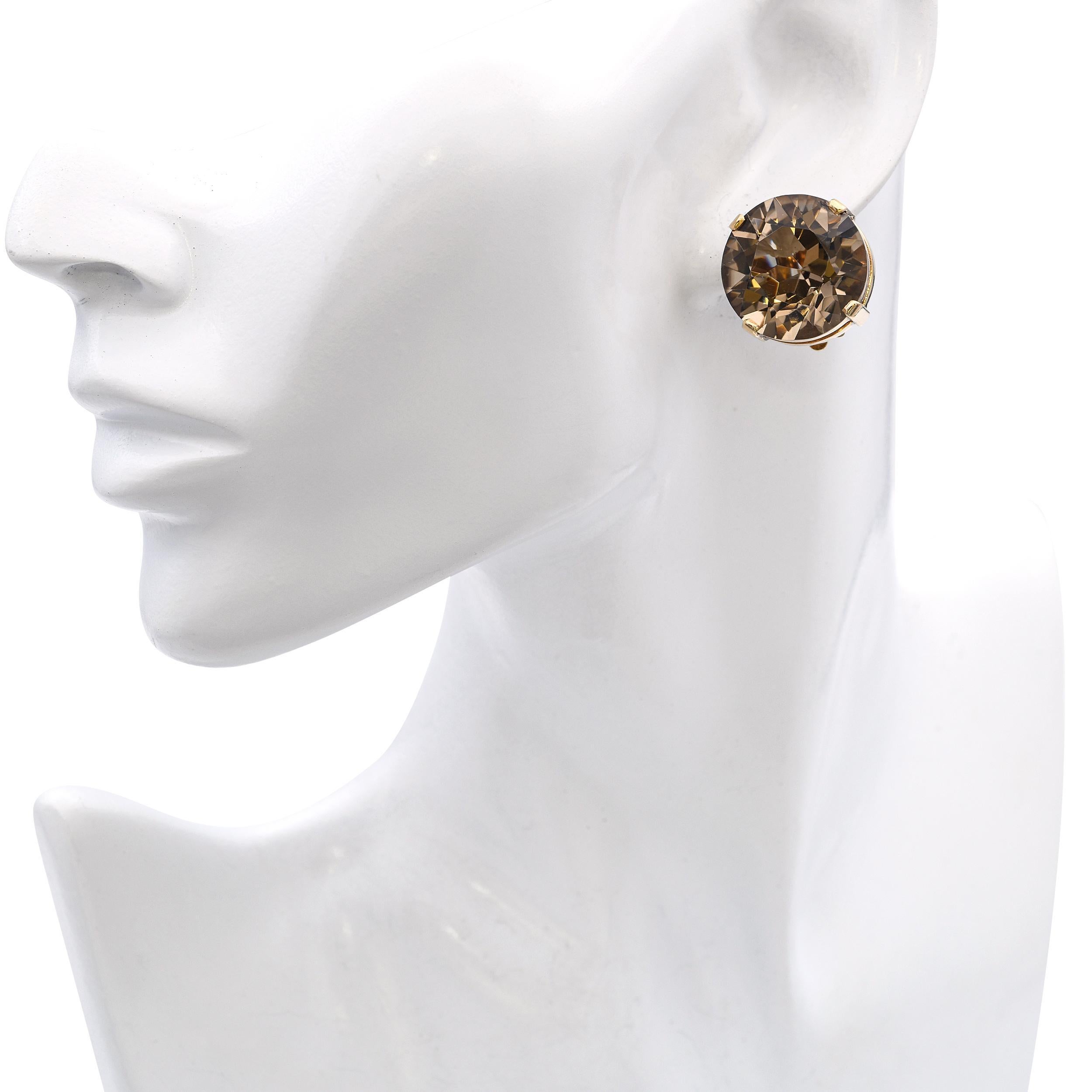 Pendientes vintage de oro amarillo de 14 quilates con clip de cuarzo ahumado de 45,6 quilates Corte redondo en venta