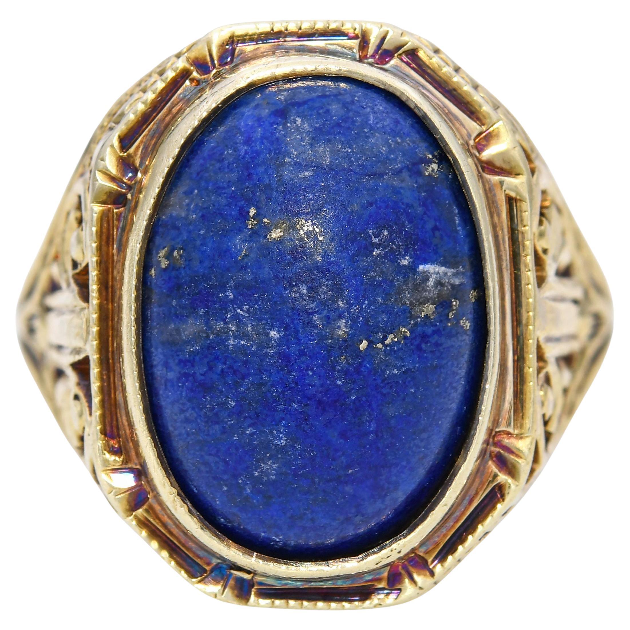 Vintage 14k Gelbgold 4,57ctw Lapis Lazuli Cabochon Ring