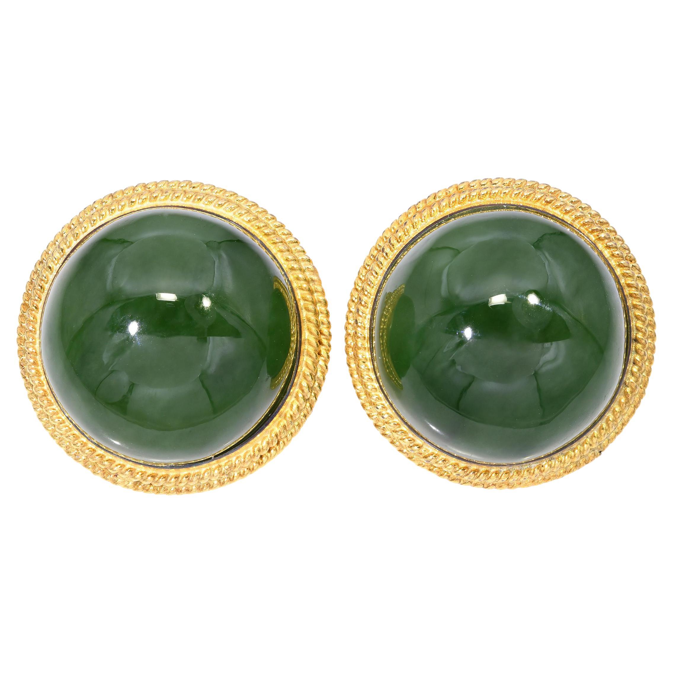 Pendientes vintage de oro amarillo de 14k 46,2 tcw de jade nefrita