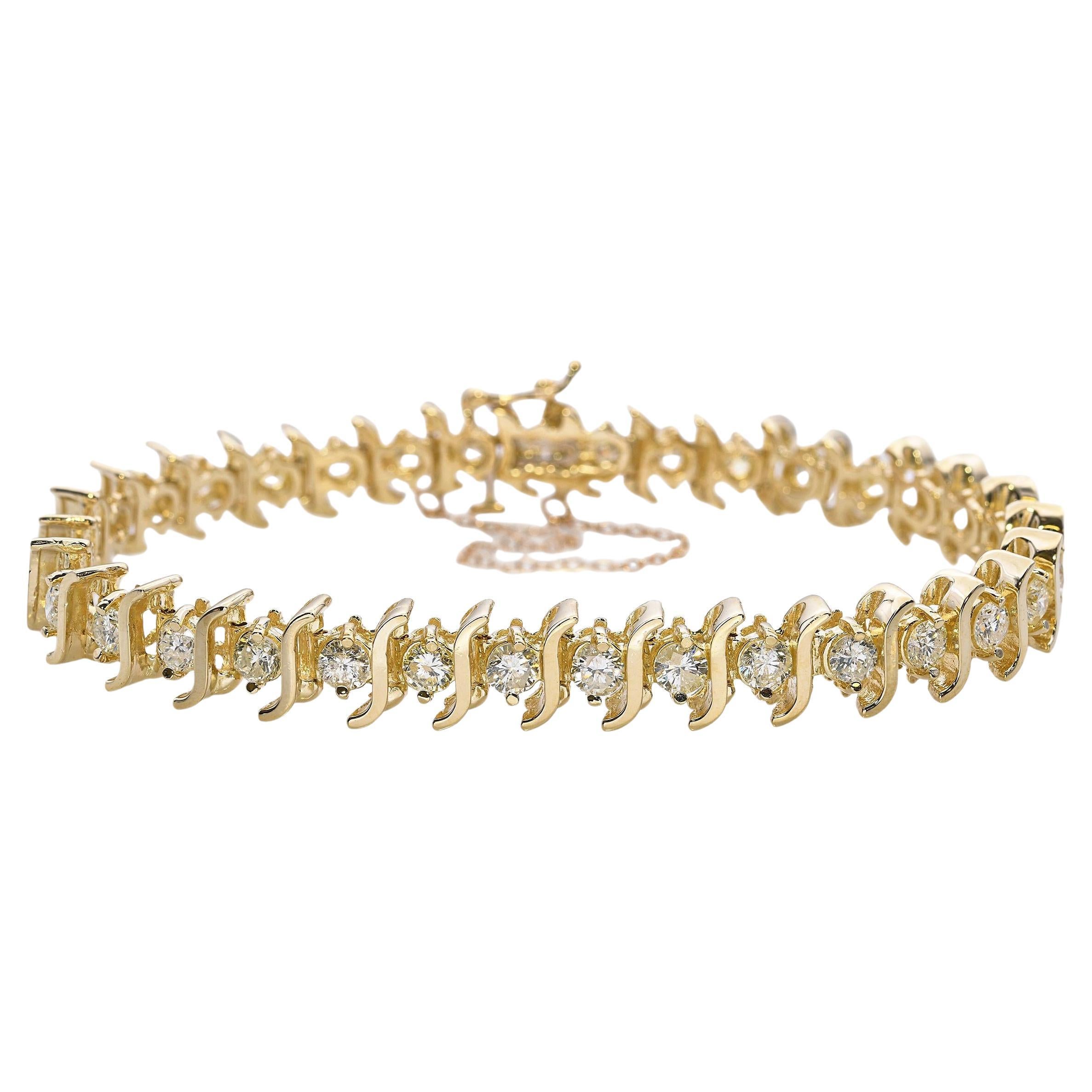 Vintage 14k Yellow Gold 4.72tcw Diamond Tennis Bracelet