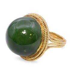 Vintage 14k Yellow Gold 47.8ct Nephrite Jade Ring