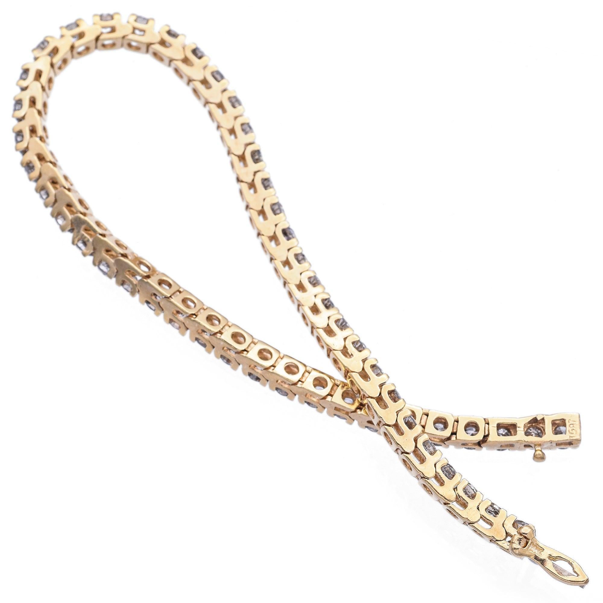 Vintage 14k Gelbgold 5,00tcw Champagner Diamant Rundes Glieder-Tennisarmband (Rundschliff) im Angebot