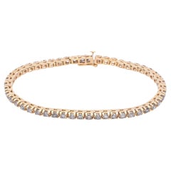 Brazalete de tenis vintage de oro amarillo de 14 quilates con diamantes redondos y champán de 5,00 tcw