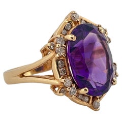 14K Gelbgold 5,15 Karat Oval Cut Amethyst & 0,42 Karat Diamant Ring