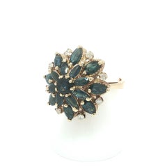 Vintage 14k Yellow Gold 5.33ct Marquise Sapphire Diamond Large Flower Spray Ring