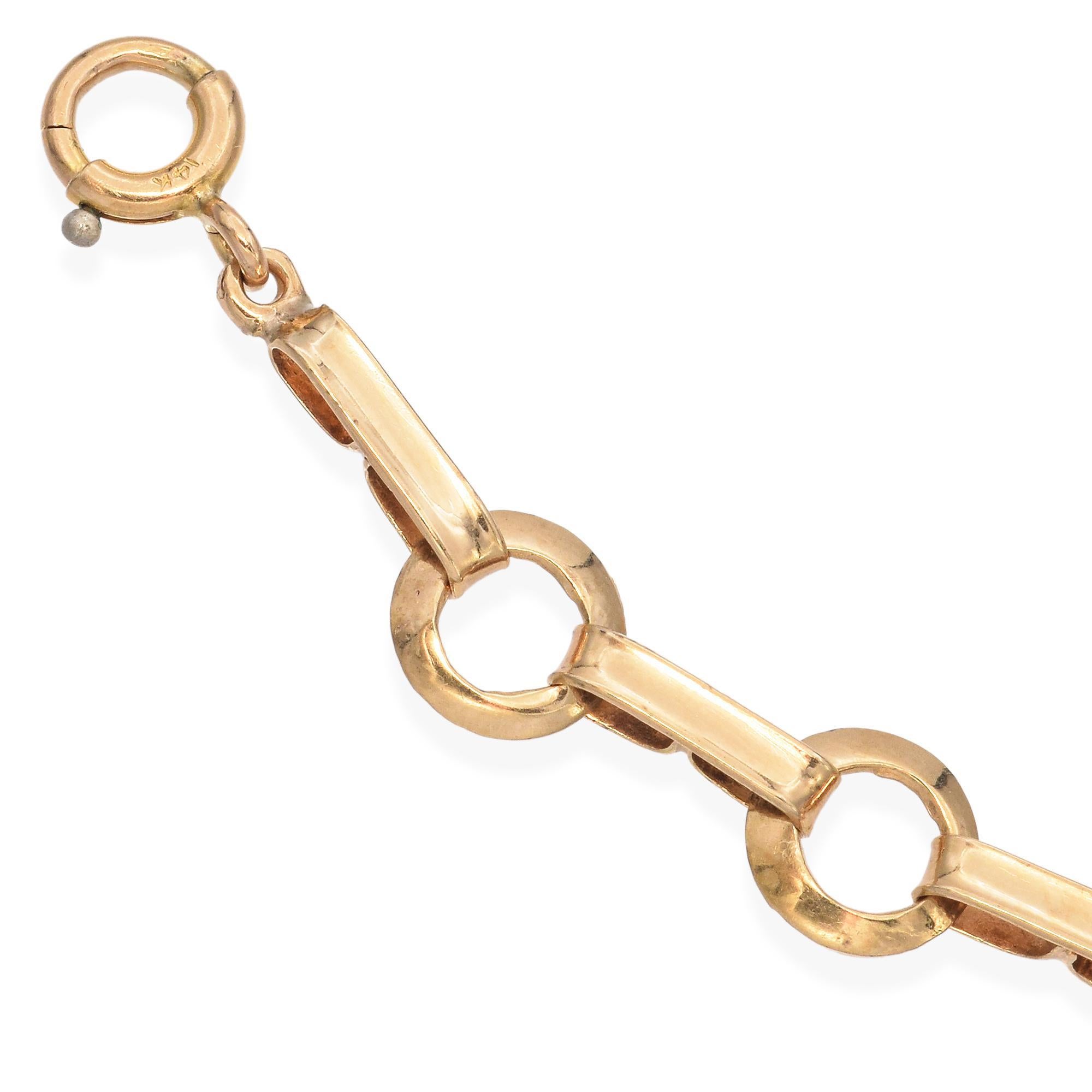 Vintage 14K Yellow Gold 6.0 TCW Amethyst Three Stone Link Bracelet In Good Condition For Sale In New York, NY