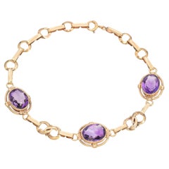 Vintage 14K Yellow Gold 6.0 TCW Amethyst Three Stone Link Bracelet