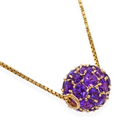 Vintage 14k Yellow Gold 6.01ct Amethyst Slide Sphere Pendant Necklace