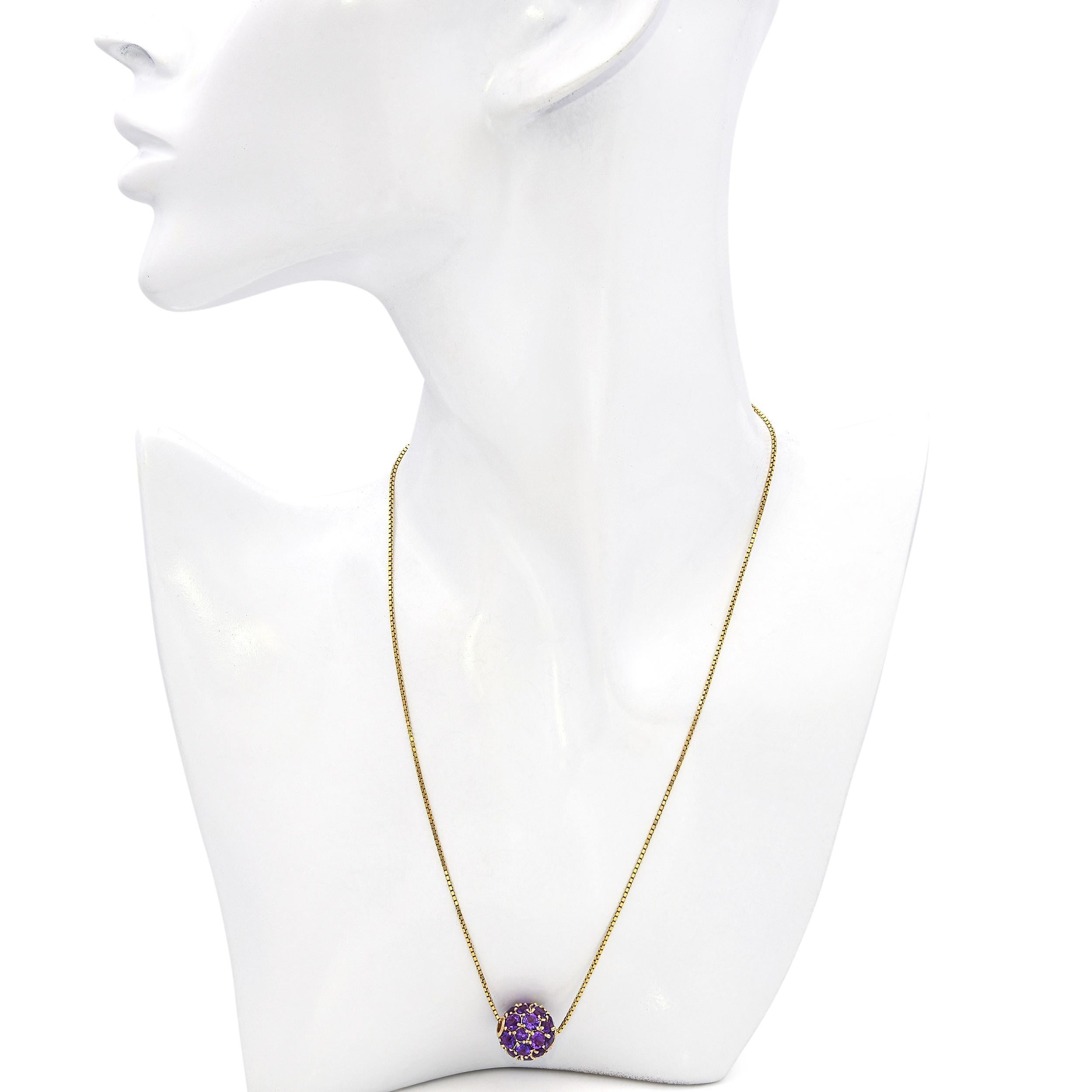 Taglio rotondo Vintage By in oro giallo 14k, collana con ciondolo a sfera con ametista da 6,01 carati in vendita