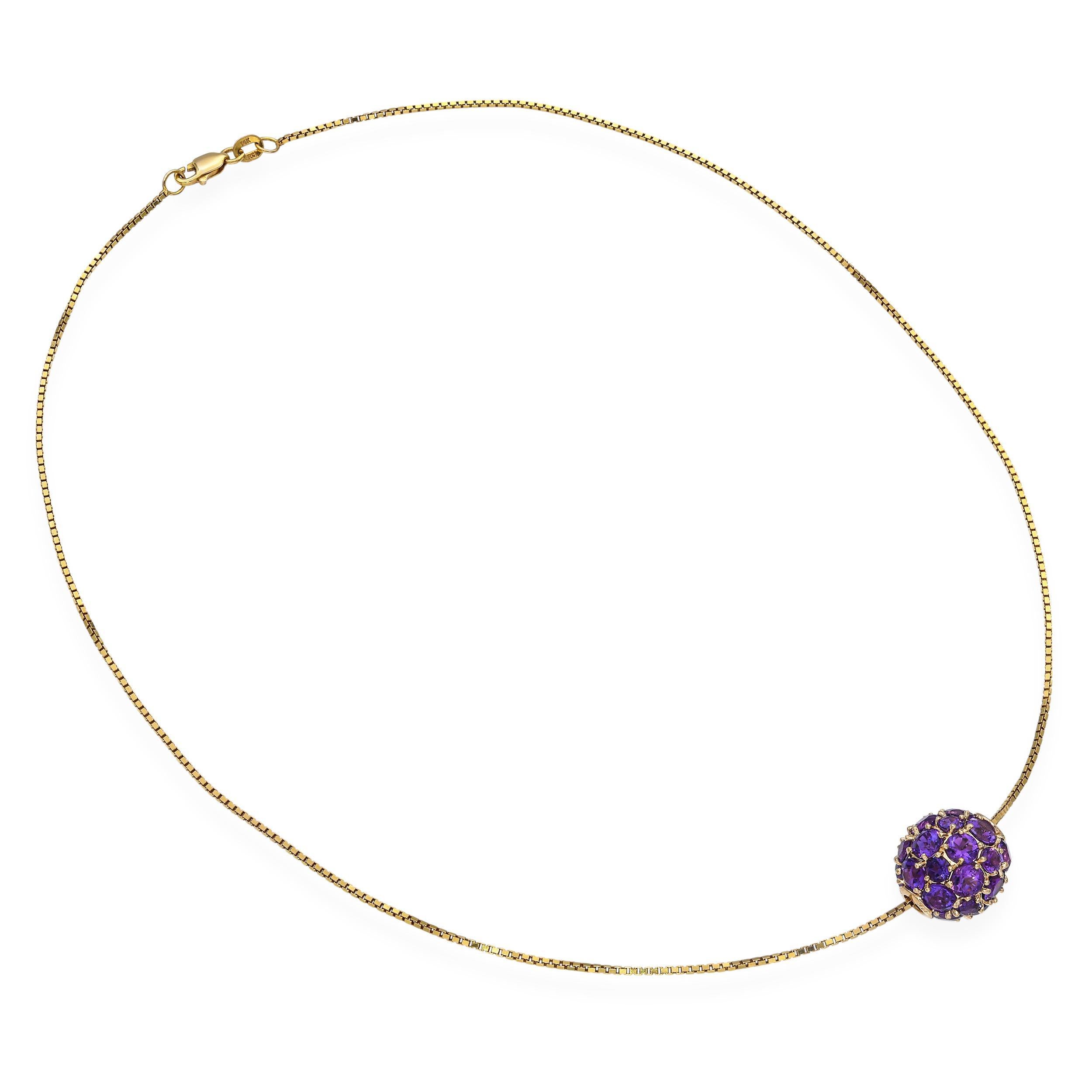 Vintage By in oro giallo 14k, collana con ciondolo a sfera con ametista da 6,01 carati In condizioni buone in vendita a New York, NY