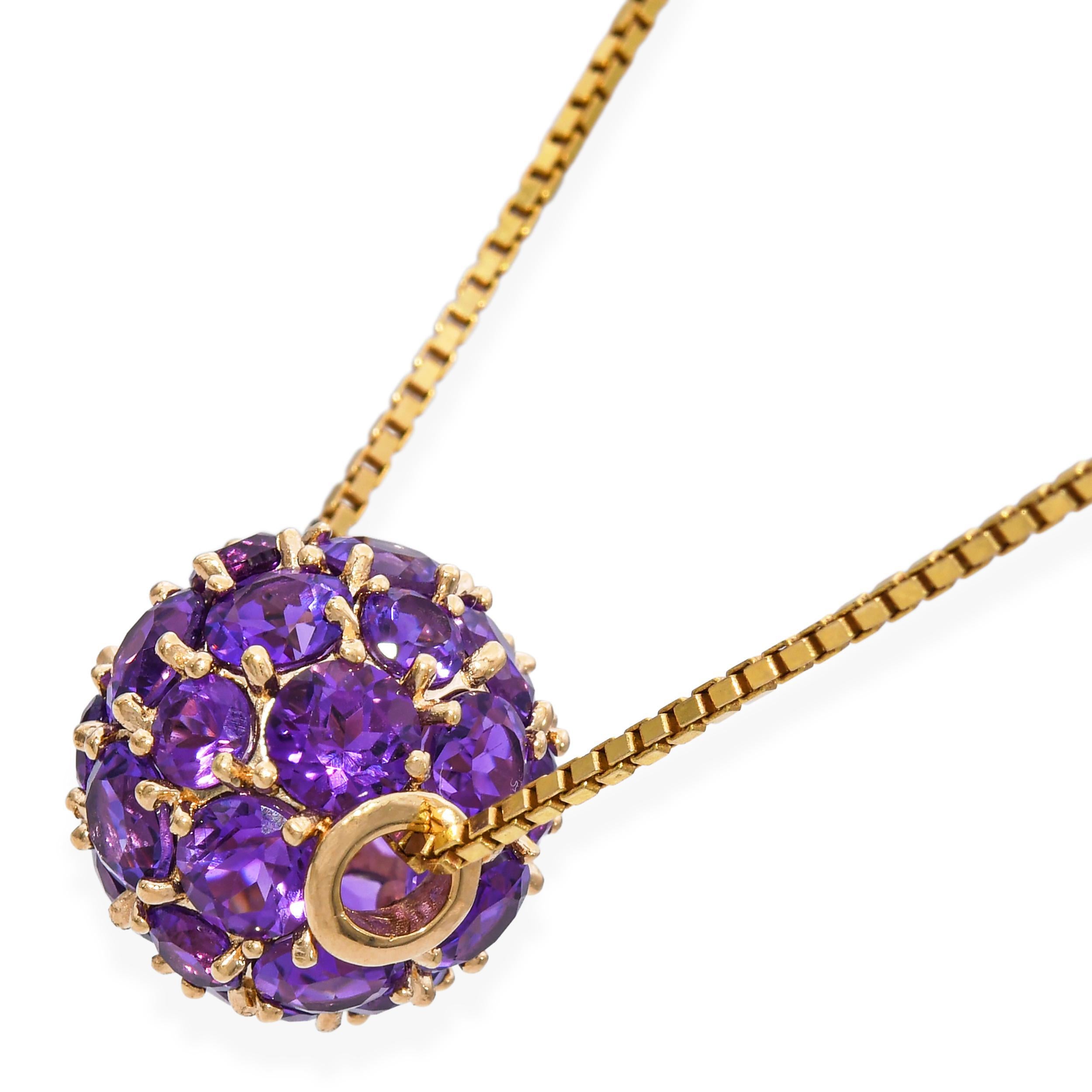 da uomo o donna Vintage By in oro giallo 14k, collana con ciondolo a sfera con ametista da 6,01 carati in vendita