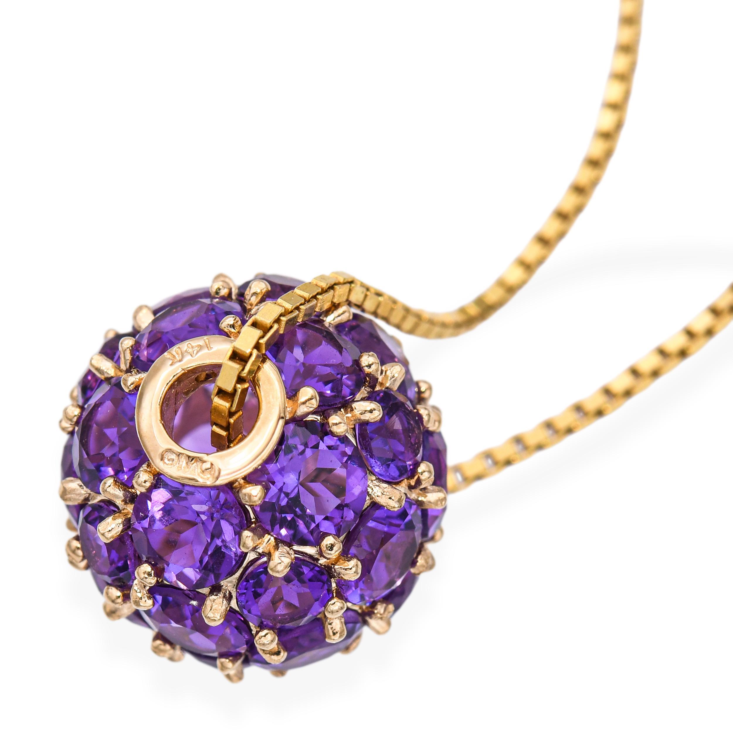 Vintage By in oro giallo 14k, collana con ciondolo a sfera con ametista da 6,01 carati in vendita 1