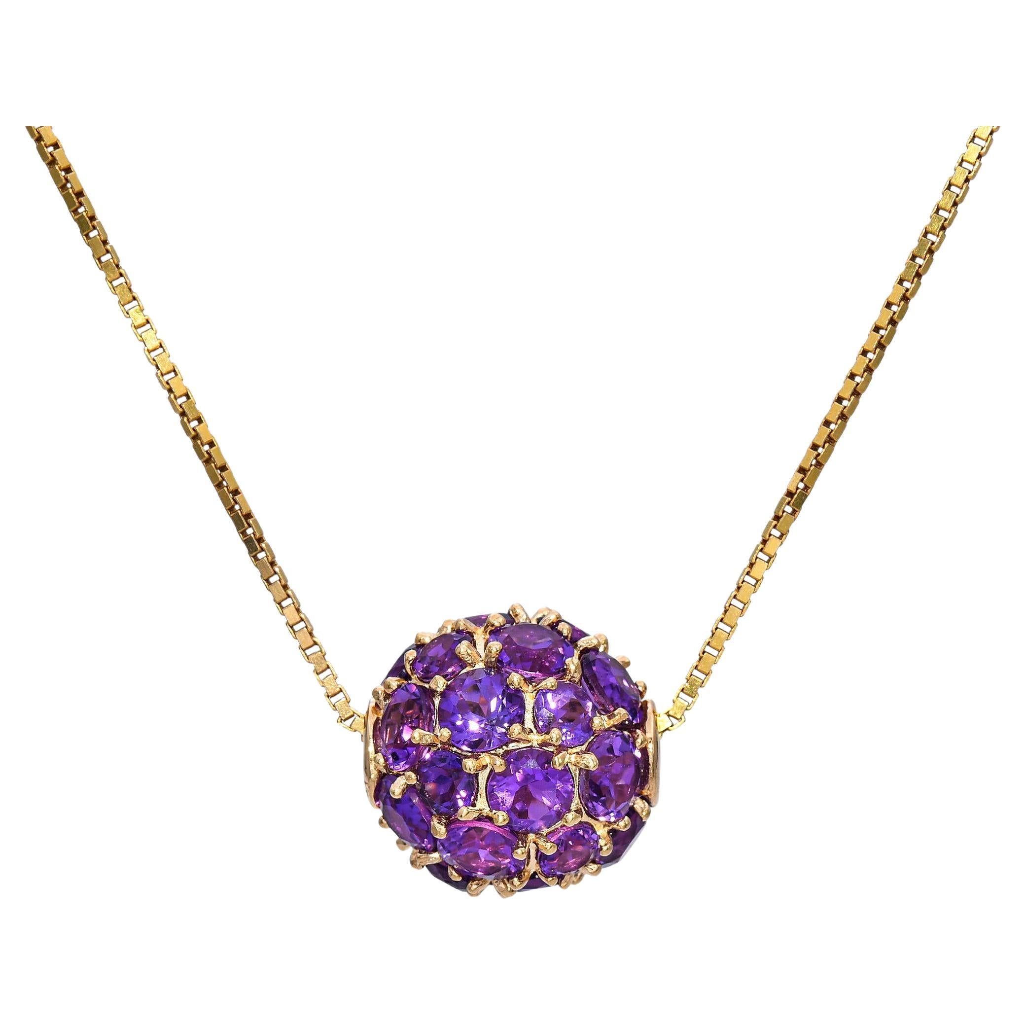 Vintage 14k Yellow Gold 6.01ct Amethyst Slide Sphere Pendant Necklace