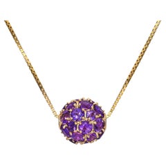 Vintage 14k Yellow Gold 6.01ct Amethyst Slide Sphere Pendant Necklace