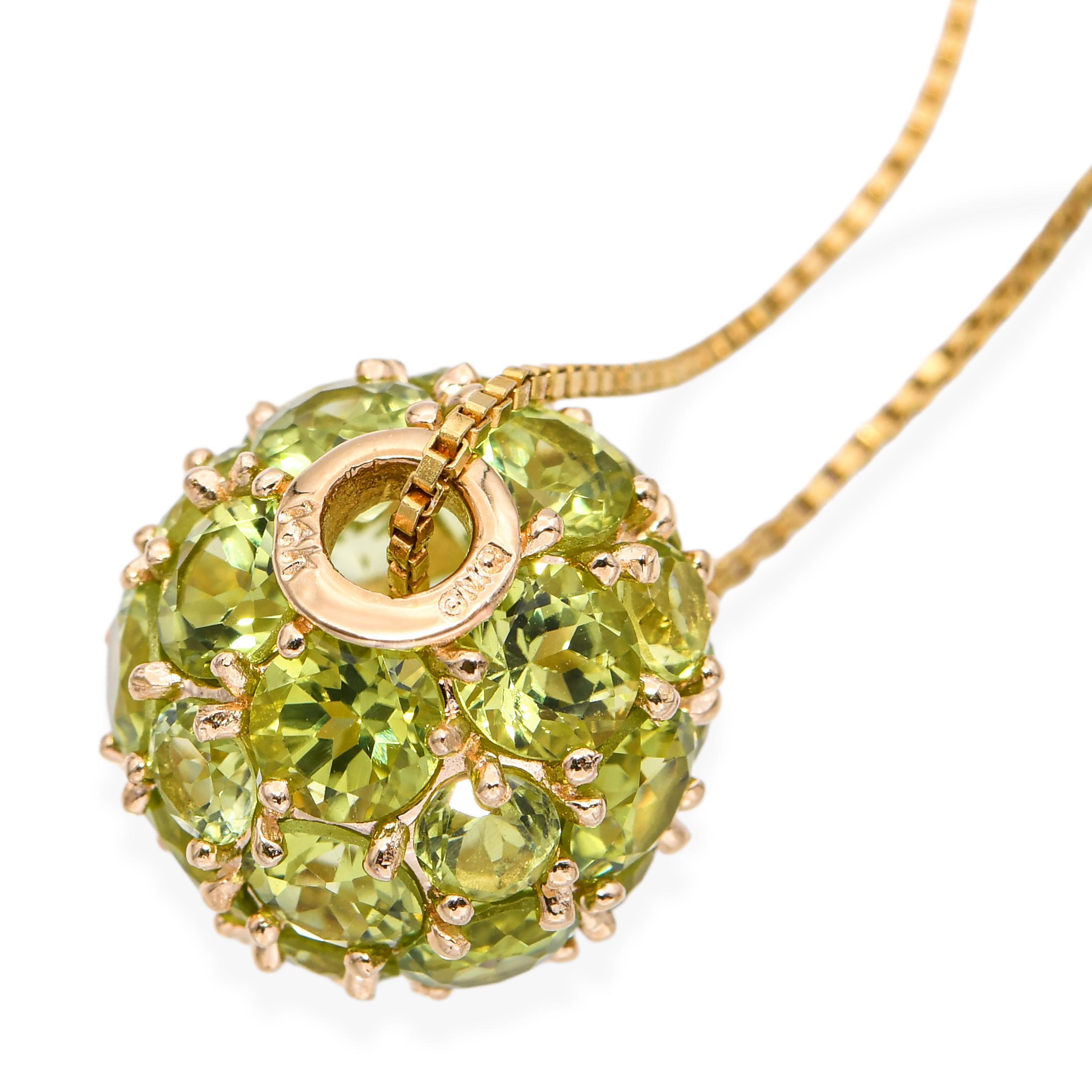 Vintage By in oro giallo 14k, collana con ciondolo a sfera con peridoto da 6,01 carati in vendita 2