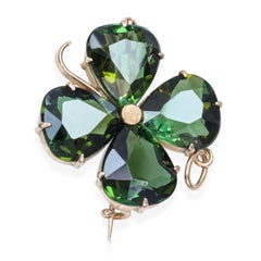 Vintage 14k Yellow Gold 6.12tcw Green Tourmaline Four Leaf Clover Brooch Pendant