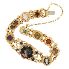 Vintage 14K Yellow Gold 6.25" Cameo & Gemmed Slide Charm Hidden Watch