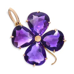 Vintage 14k Yellow Gold 6.45tcw Amethyst Four Leaf Clover Pendant
