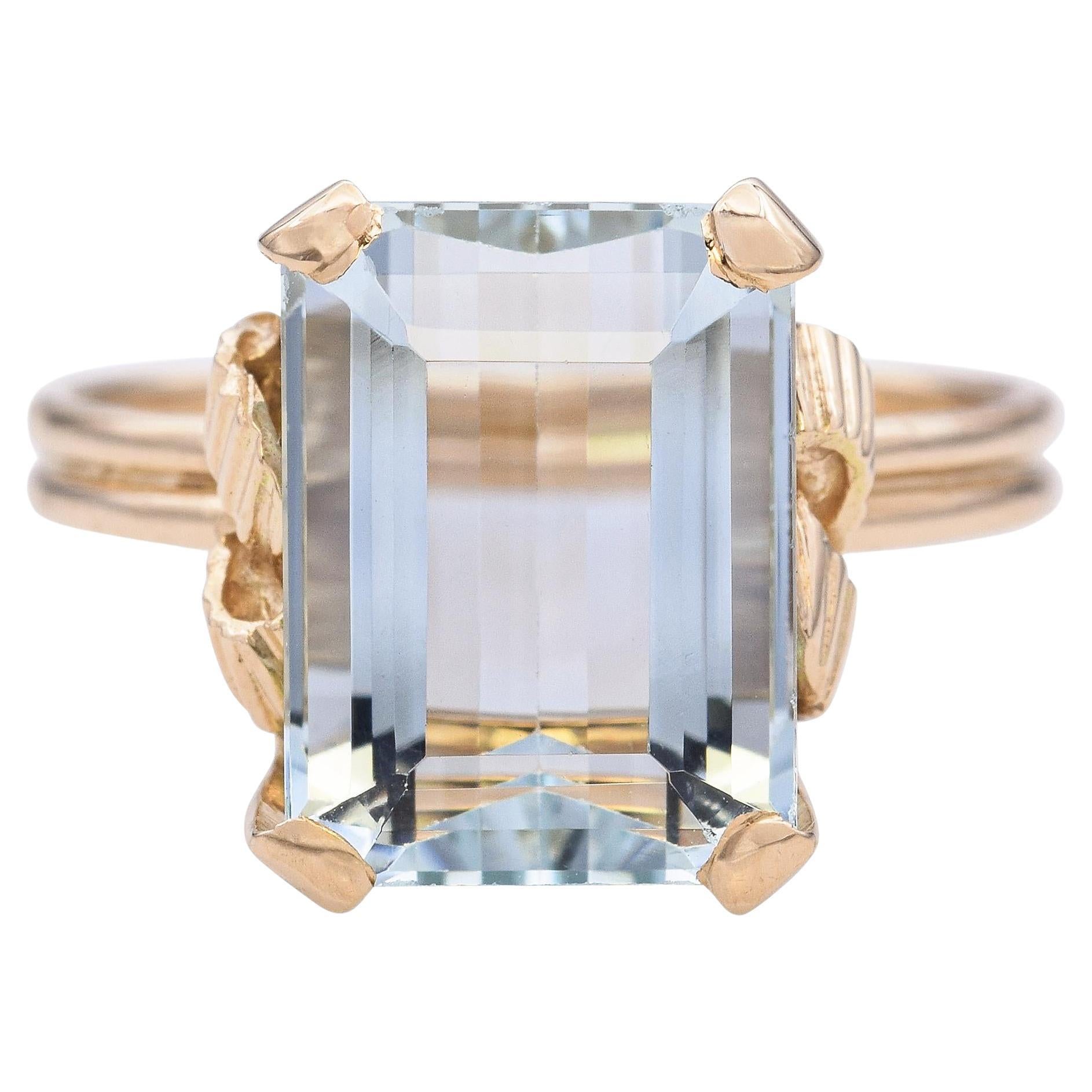 Vintage 14k Yellow Gold 6.6ct Aquamarine Statement Ring