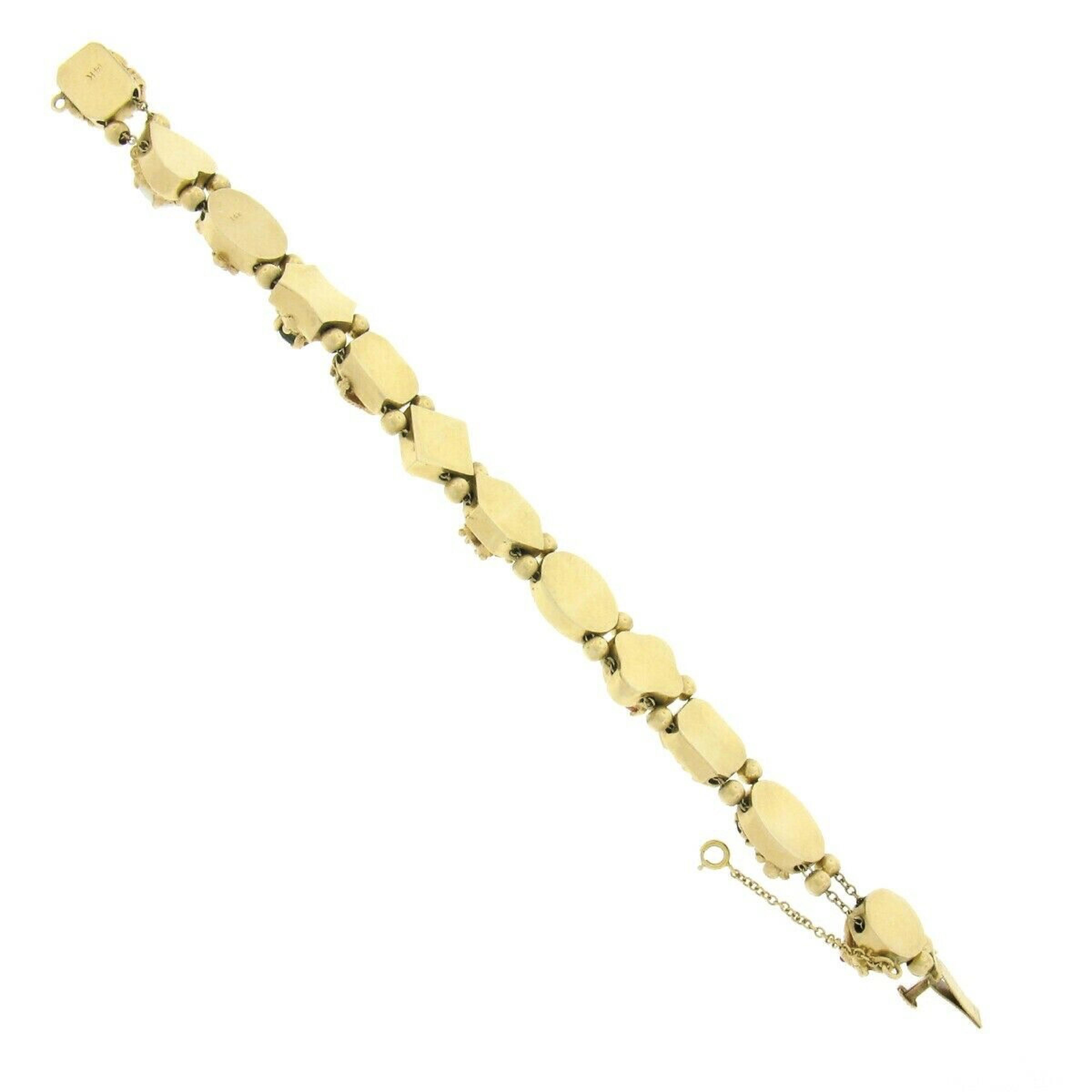 Women's Vintage 14K Yellow Gold Multi Gemstone Shape Detailed Slide Charm Bracelet