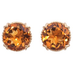 Vintage 14K Yellow Gold 6.8 TCW Citrine Stud Earrings