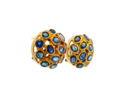 Vintage 14k Yellow Gold 6ctw Mosaic Bezel Set Sapphire Omega Back Button Earring