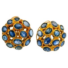 Vintage orecchino a bottone Omega con castone a mosaico in oro giallo 14k 6ctw con zaffiro incastonato