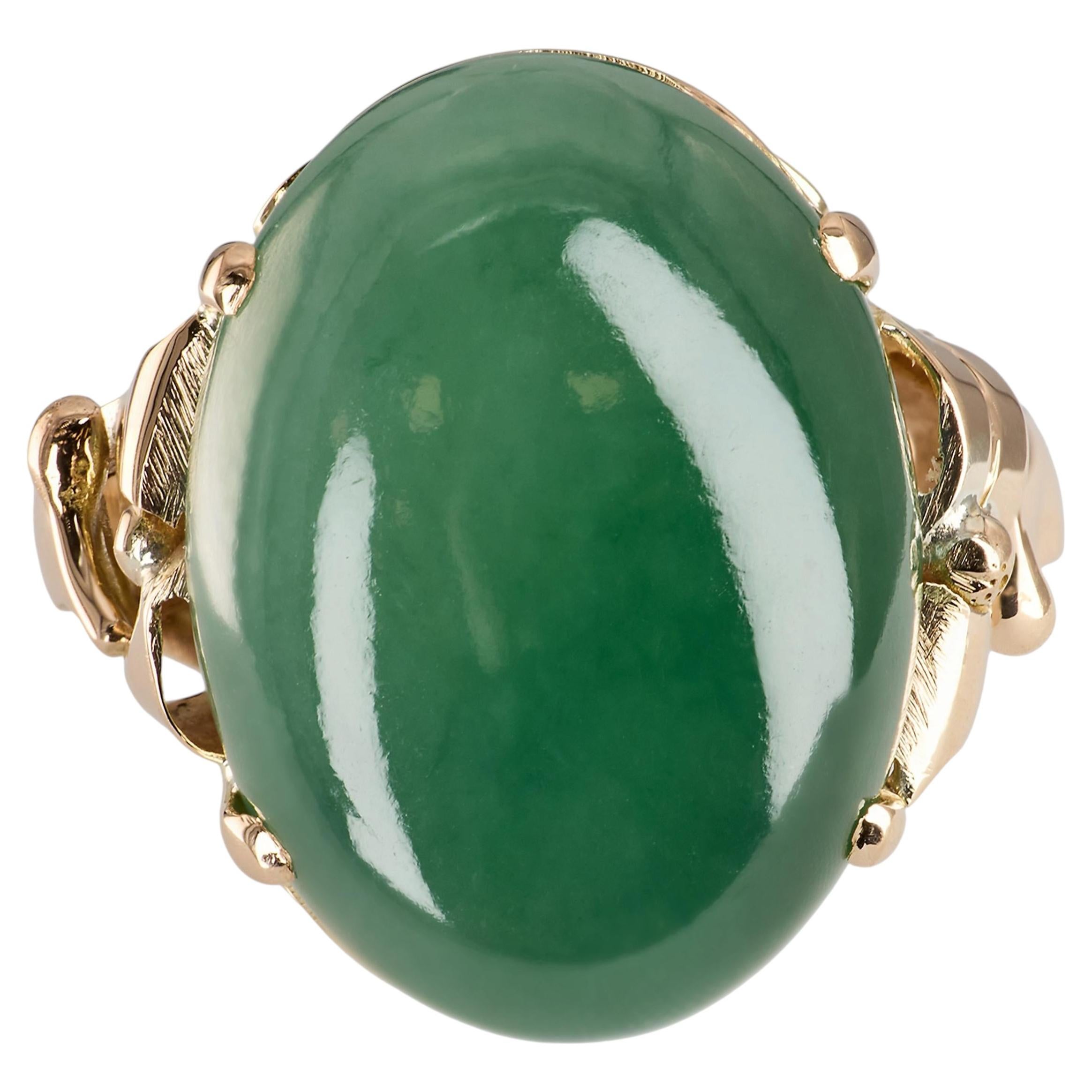 Vintage 14k Gelbgold 7,12ct Typ A Jadeit Jade Ring