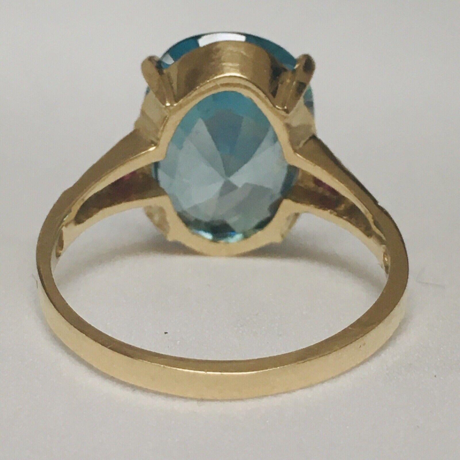 Vintage 14K Gelbgold 7,5 Karat Oval Facettierter blauer Zirkon Rubin Ring Größe 7 (Retro)