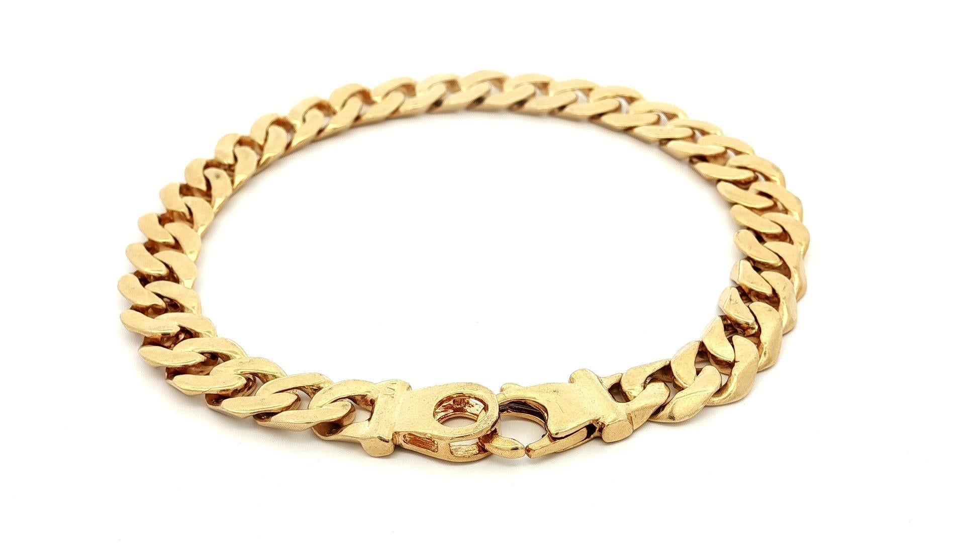 Bracciale d'epoca in oro giallo 14k a maglie cubane larghe 7,8mm In condizioni buone in vendita a Montclair, NJ