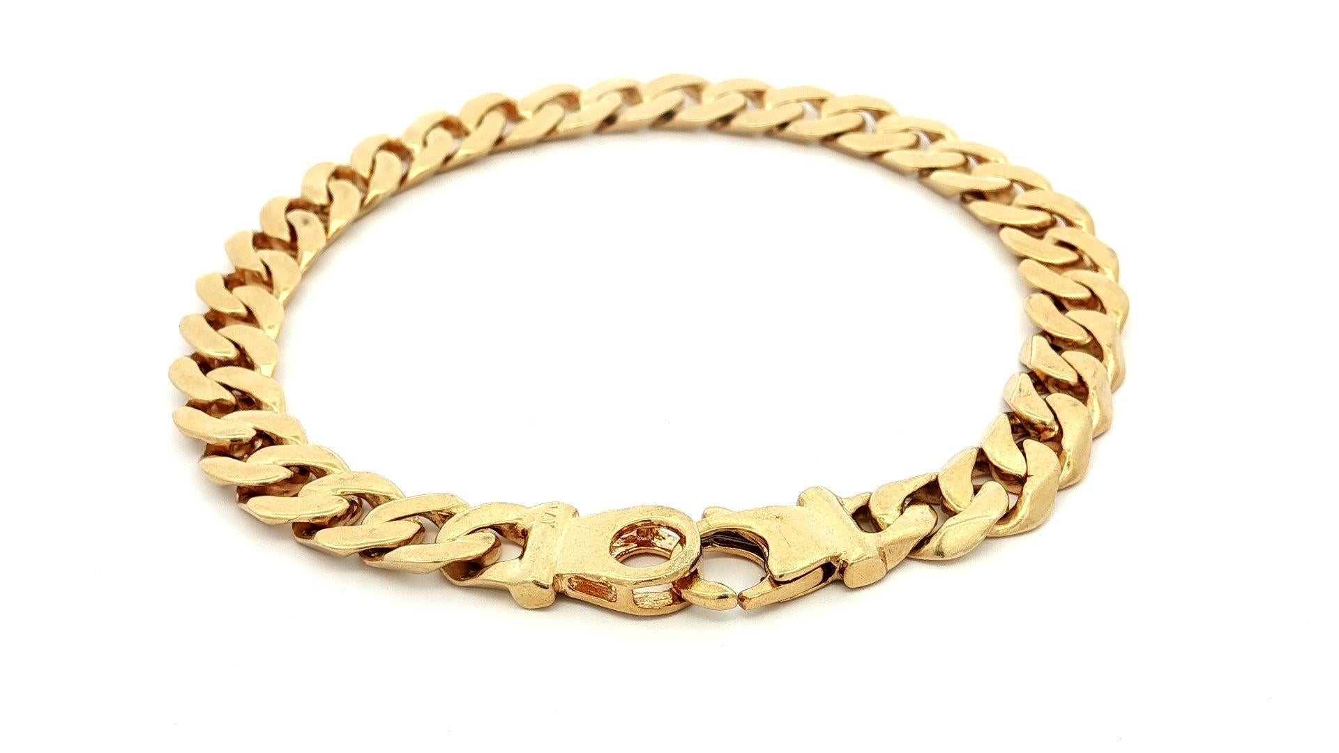 Bracciale d'epoca in oro giallo 14k a maglie cubane larghe 7,8mm in vendita 2
