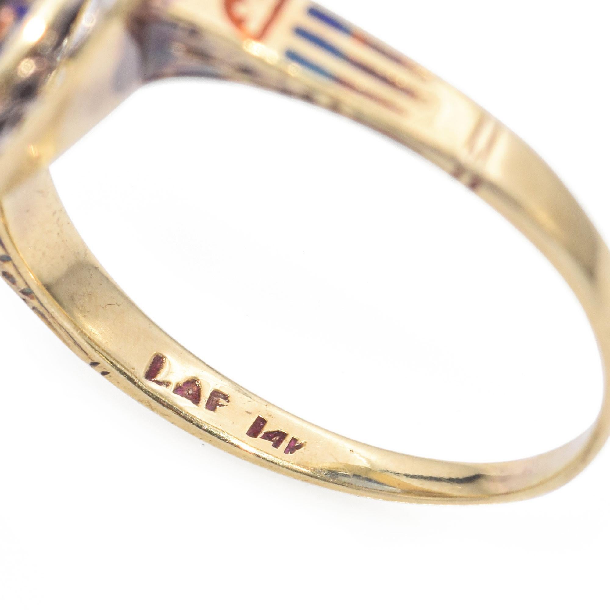 Vintage 14k Yellow Gold 7.9ct Lab Sapphire and Enamel Statement Ring 2