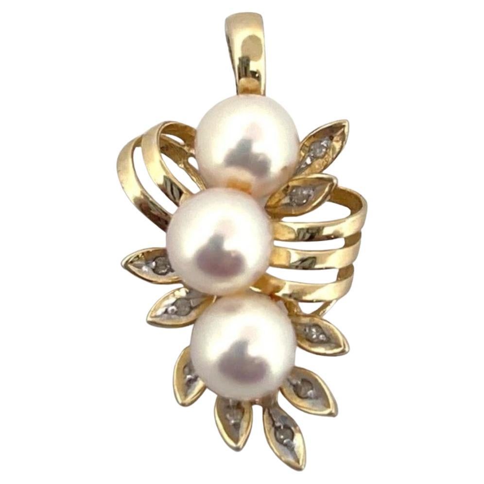 Vintage 14K Yellow Gold 7mm Akoya Pearl & Diamond Pendant Enhancer