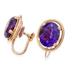 Vintage 14k Yellow Gold 8.25tcw Amethyst Screw Back Earrings
