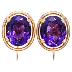 Boucles d'oreilles vintage en or jaune 14k 8.25tcw Améthyste à vis