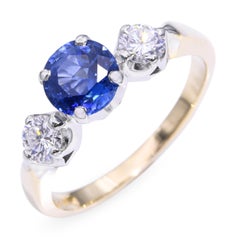Vintage 14k Yellow Gold .85ct Sapphire and Diamond Three Stone Ring