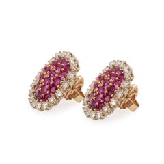 Vintage 14K Yellow Gold 8.82ctw Sapphire & Diamond Halo Drop Bombe Stud Earrings