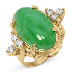 Vintage 14k Yellow Gold 8.94tcw Jadeite Jade and Diamond Ring