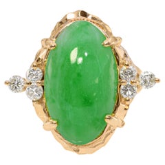 Vintage 14k Yellow Gold 8.94tcw Jadeite Jade and Diamond Ring