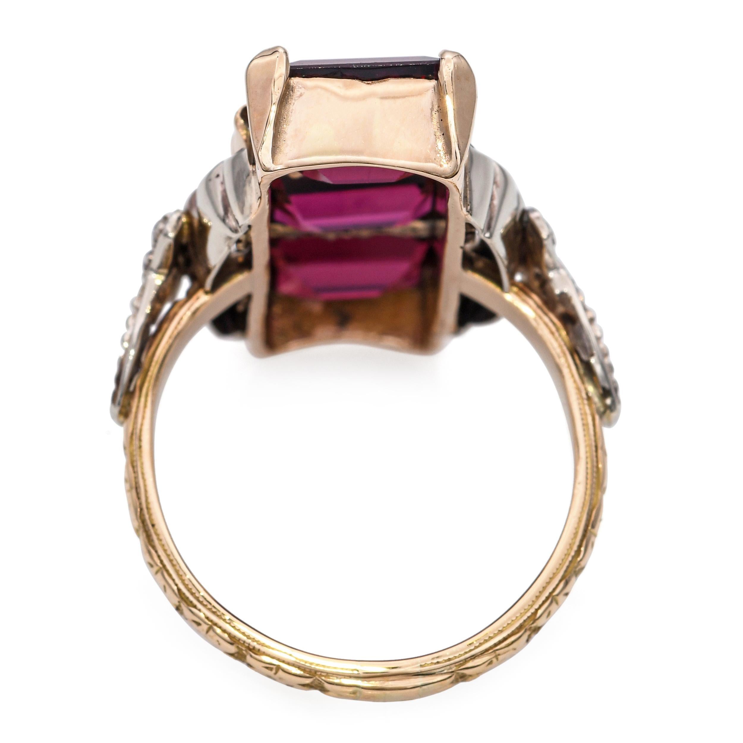 Donna Anello vintage in oro giallo 14k con granato di rodolite e diamanti da 9,0tcw in vendita