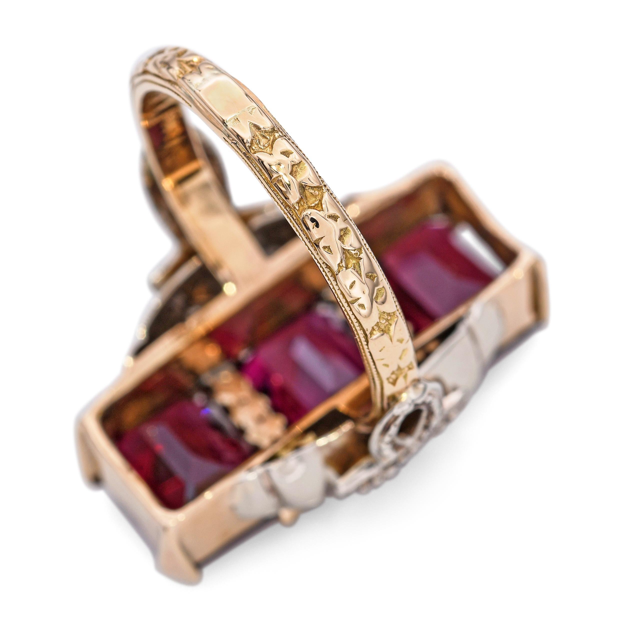Anello vintage in oro giallo 14k con granato di rodolite e diamanti da 9,0tcw in vendita 3