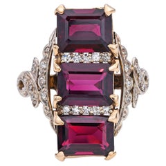 Anello vintage in oro giallo 14k con granato di rodolite e diamanti da 9,0tcw