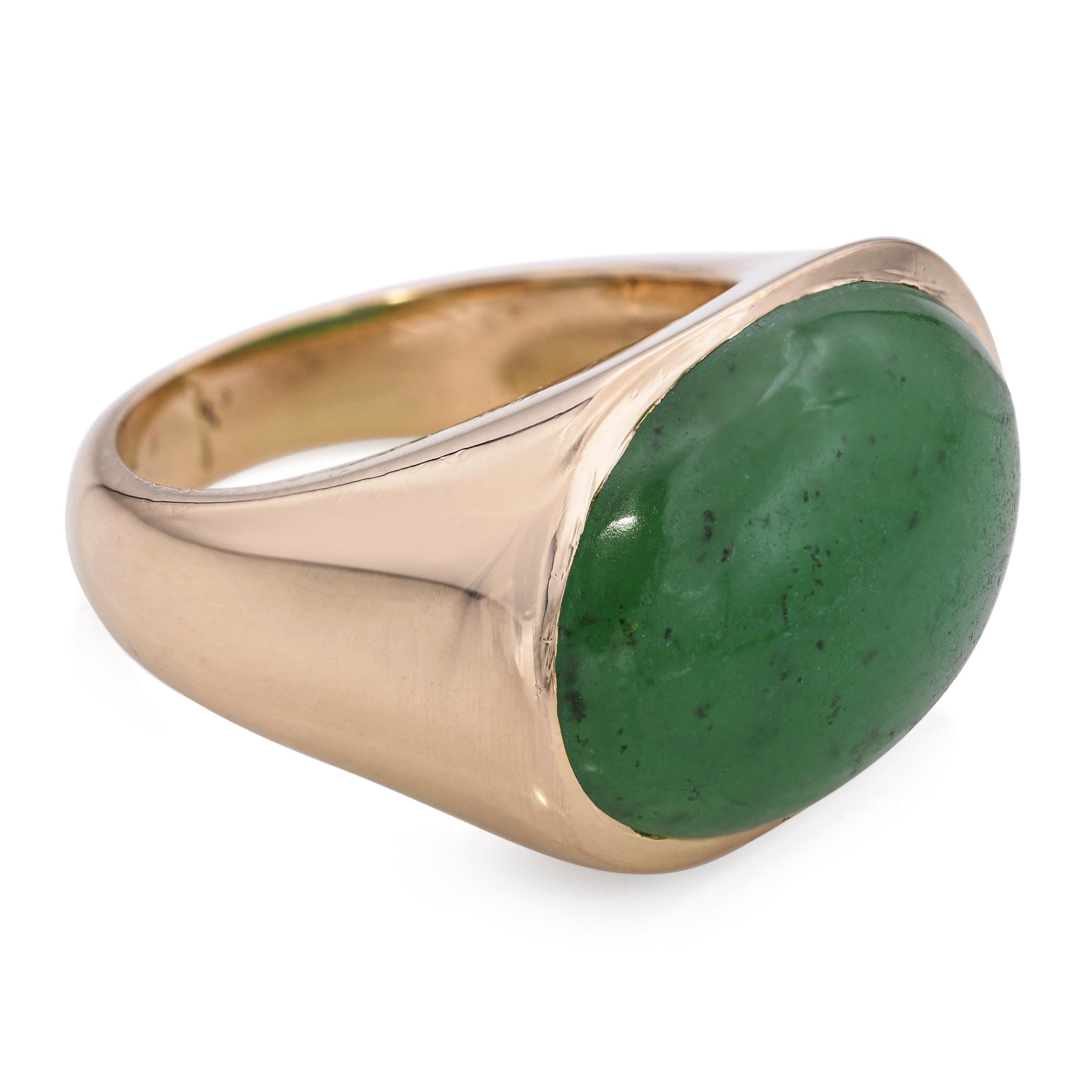 Vintage 14k Gelbgold 9,25ct Nephrit Jade Ring im Angebot 2