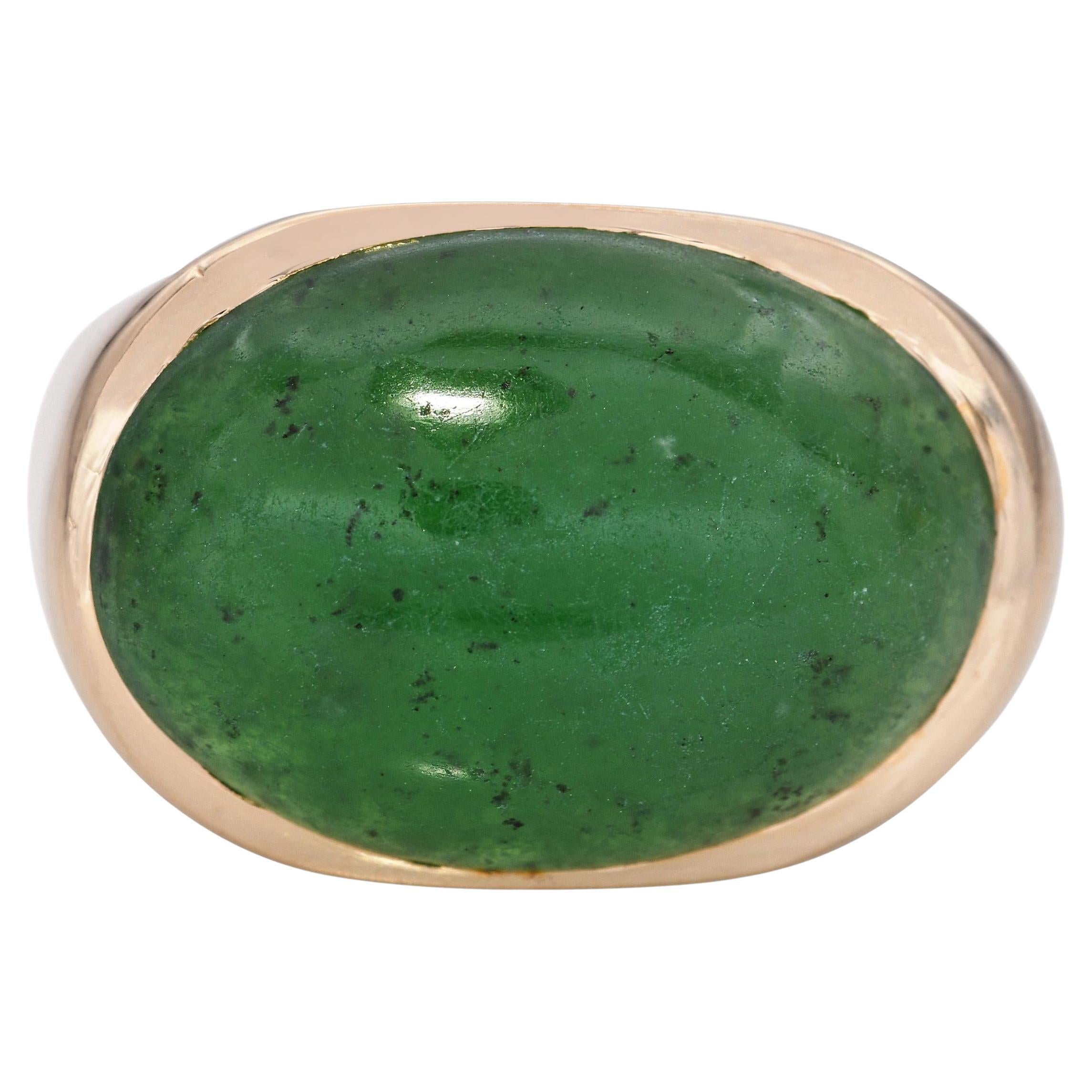Vintage 14k Yellow Gold 9.25ct Nephrite Jade Ring