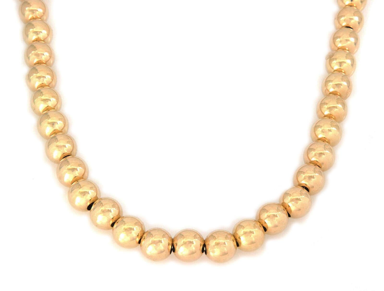 Vintage 14k Yellow Gold 9mm Beaded Necklace In Good Condition For Sale In Boca Raton, FL